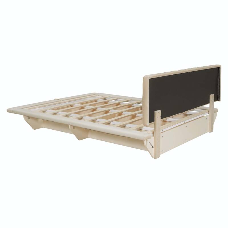 Queen Size Upholstered Floating Bed with LED Light and USB Port