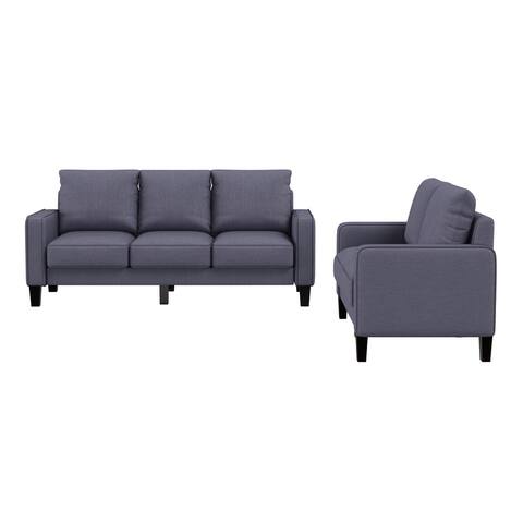 2 Pieces Sofa Set Polyester, Loveseat and 3 Seats Couch with Storage Design