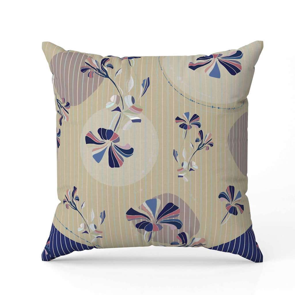 Circular Garden Indoor/Outdoor Reversible Throw Pillow Grayish and Yellow