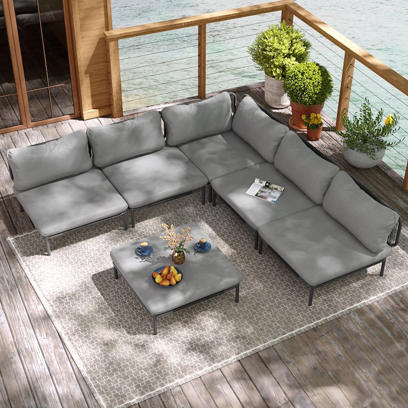 VredHom Outdoor Sectional Sofa Patio Furniture Sets - Dark Grey- set of 6