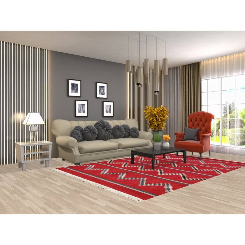 Vegetable Dye Tribal Chevron Nepalese Oriental Wool Area Rug Handmade - 6'0" x 9'0"