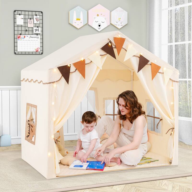 Gymax 3-4 Kids Large Play Tent House w/ 2 Opening Doors Star Lights &