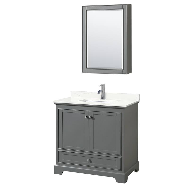 Deborah 36-inch Single Vanity, Quartz Top, Medicine Cabinet - Dark Gray, Chrome Trim, Giotto Quartz Top