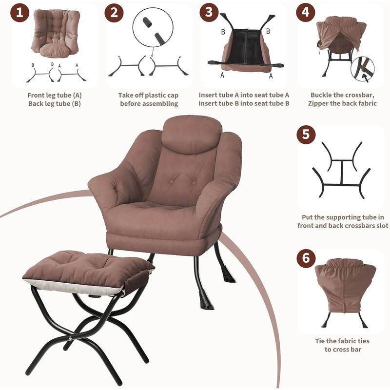 Lazy Chair, Ergonomic Reading Armchair Foldable Footrest, Modern Lounge Chair Removable Washable Cover