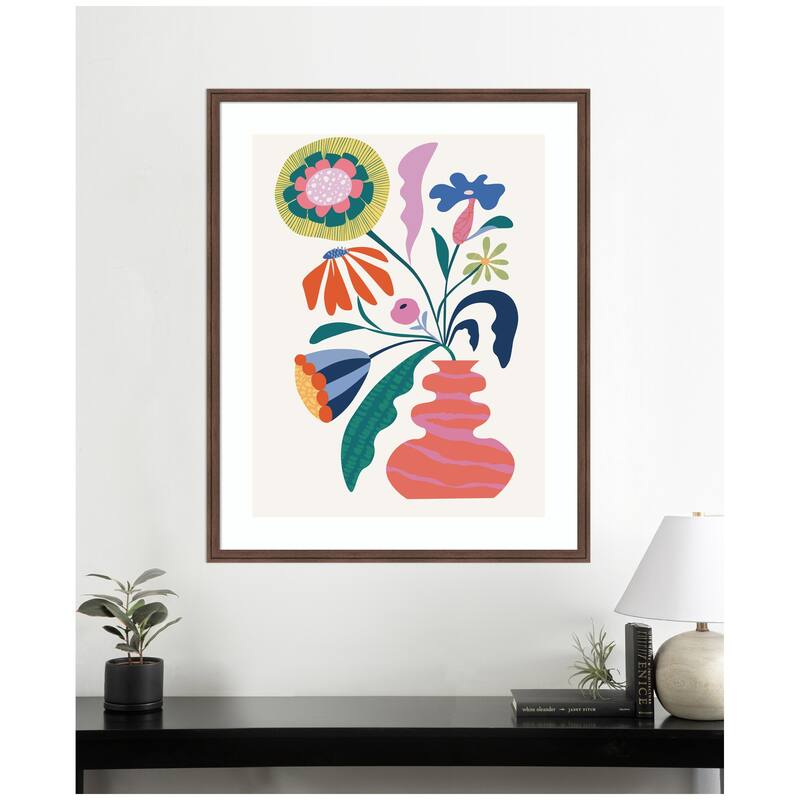Kate and Laurel Framed Art Retro Whimsical Floral vase by Rachel Lee