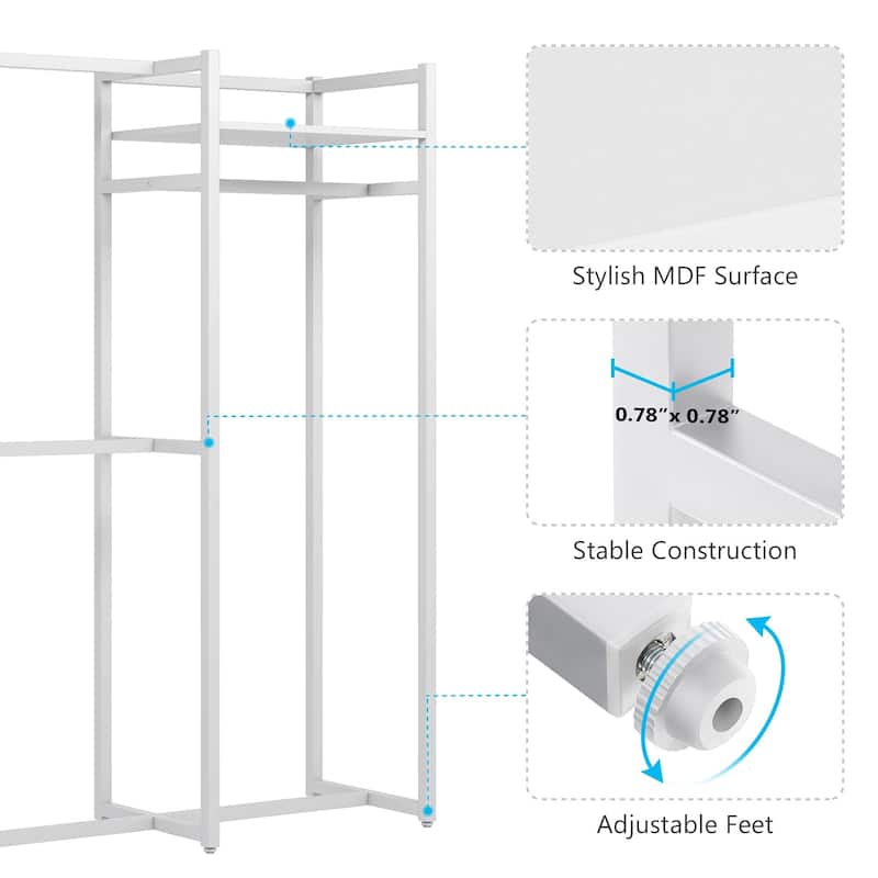 Garment Rack Heavy Duty Clothes Rack Free Standing Closet Organizer with Shelves and 4 hanging Rods - 18" wide