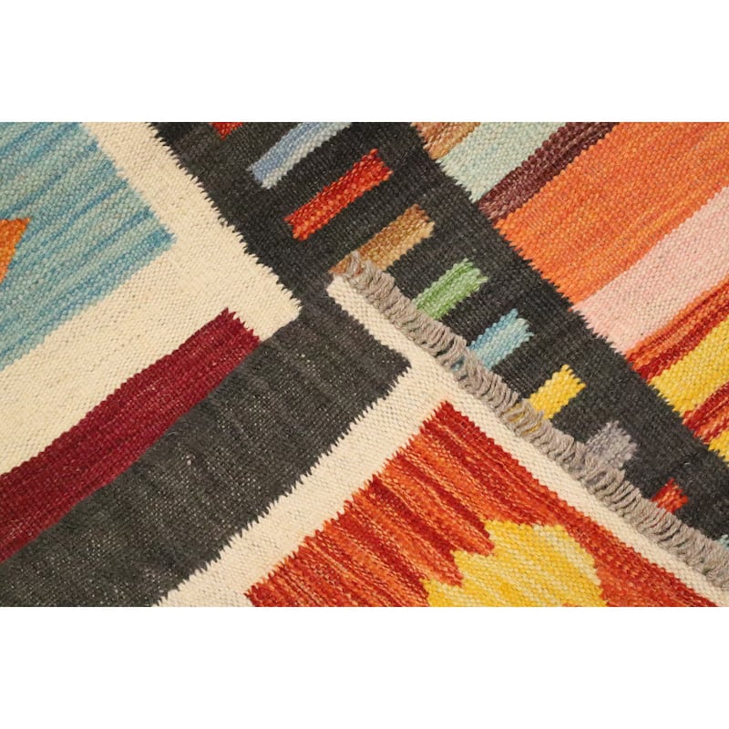 Hand Woven Oriental 100% Wool Carpet Southwestern Tribal Multi-Colored Kilim Area Rug - 9' 7'' X 6' 7''