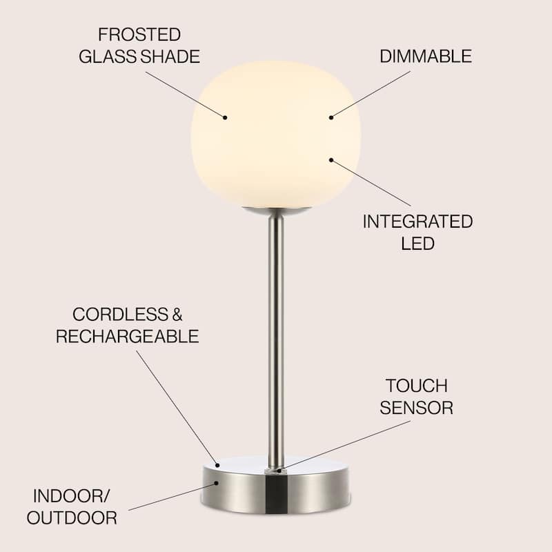 Xavier 12.25" Modern Minimalist Iron Wireless Rechargeable Integrated LED Table Lamp, Nickel/White by JONATHAN Y