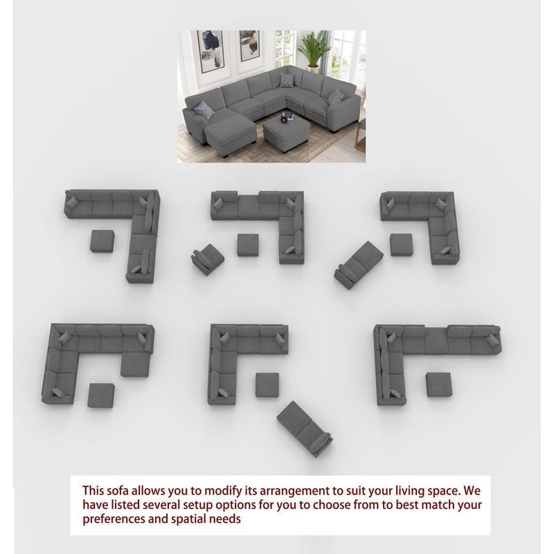 8 Piece Modular Corduroy Sectional With Ottoman