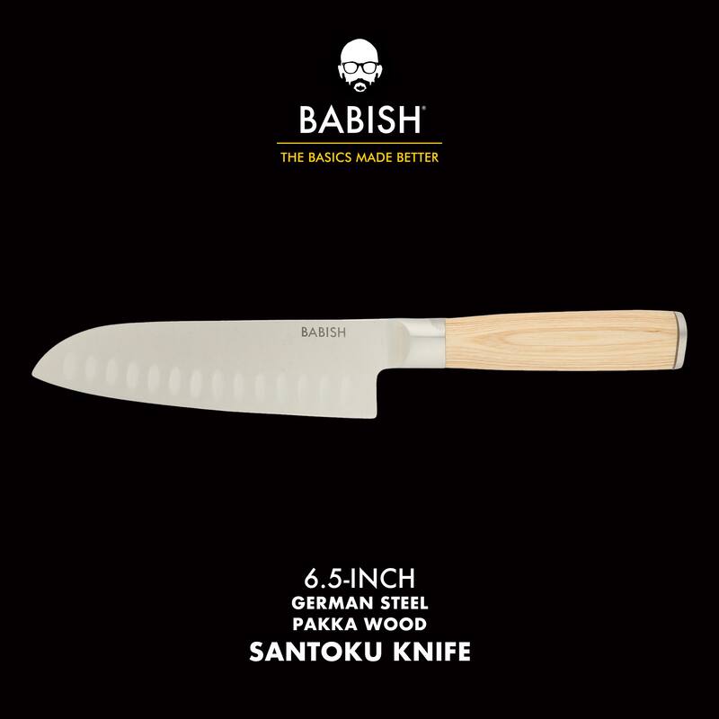 Babish High Carbon 1.4116 German Steel Full Tang 6.5-Inch Santoku Knife - for Chopping, Slicing, Dicing & Precision Prep