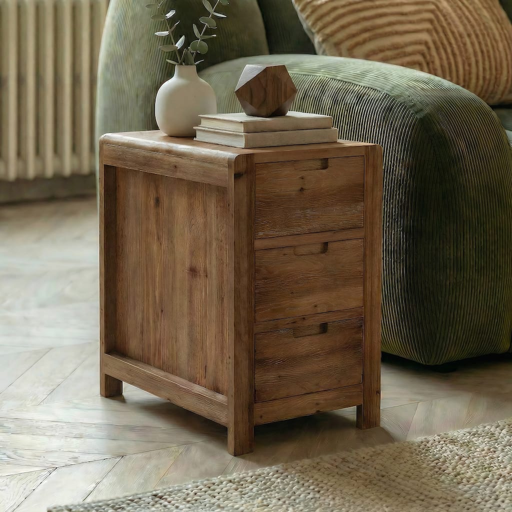 Solid Wood End Table with Drawers
