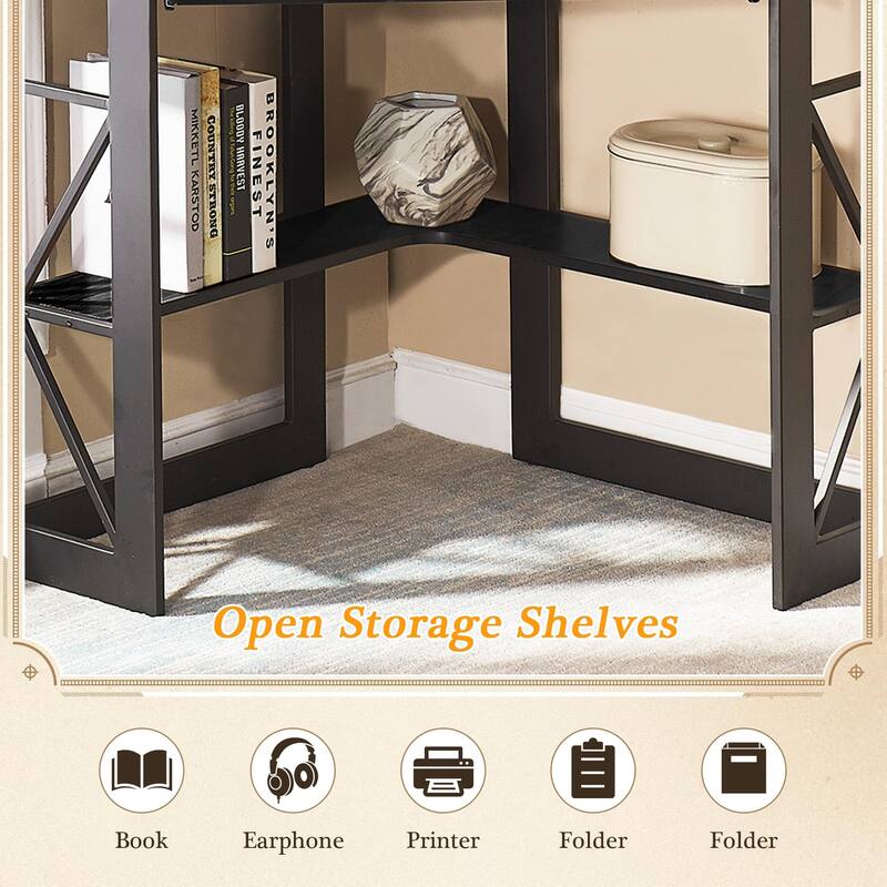 VECELO Triangular Corner Desk with Keyboard Tray Space Saving Metal Computer Desk for Home Office Study Bedroom