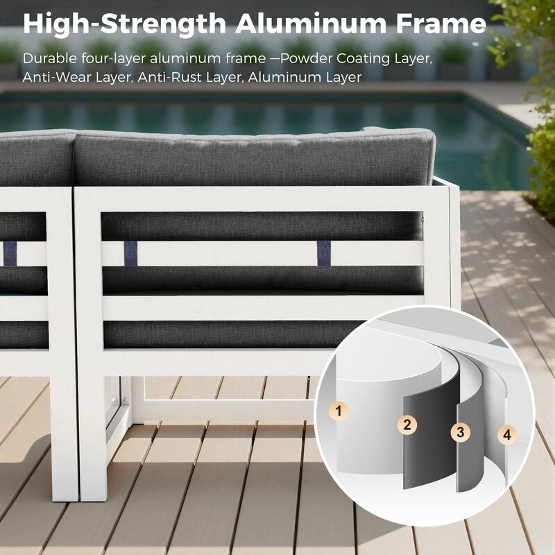 9-Piece Modern Aluminum Outdoor Furniture Set With Fire Pit Table Propane/Gas 60,000 BTU, Extra Large Aluminum Patio Sectional