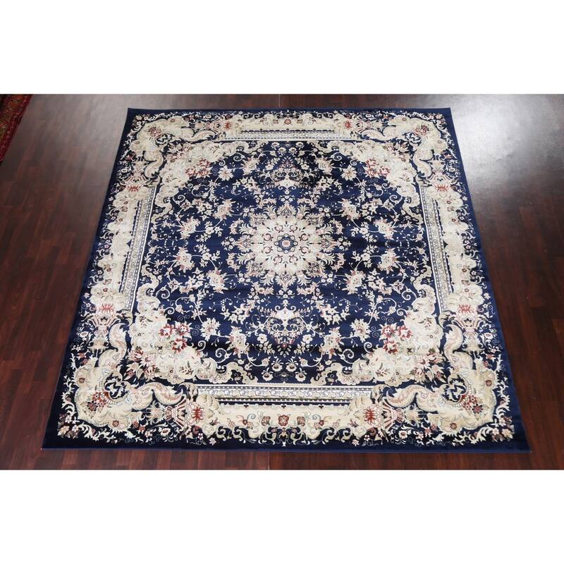 Navy Blue Floral Medallion Transitional Turkish Rug Oriental Carpet