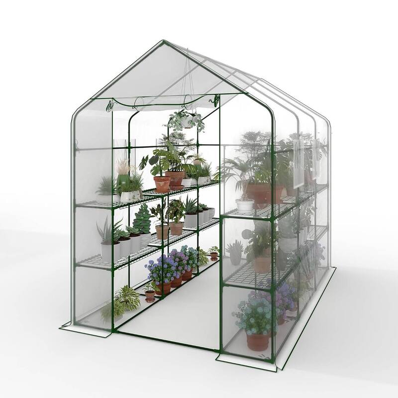 57" w x 85" l x 77" h 3-Tier Heavy Duty Walk-in Garden Portable Greenhouse for Outdoor Plants, White - Metal