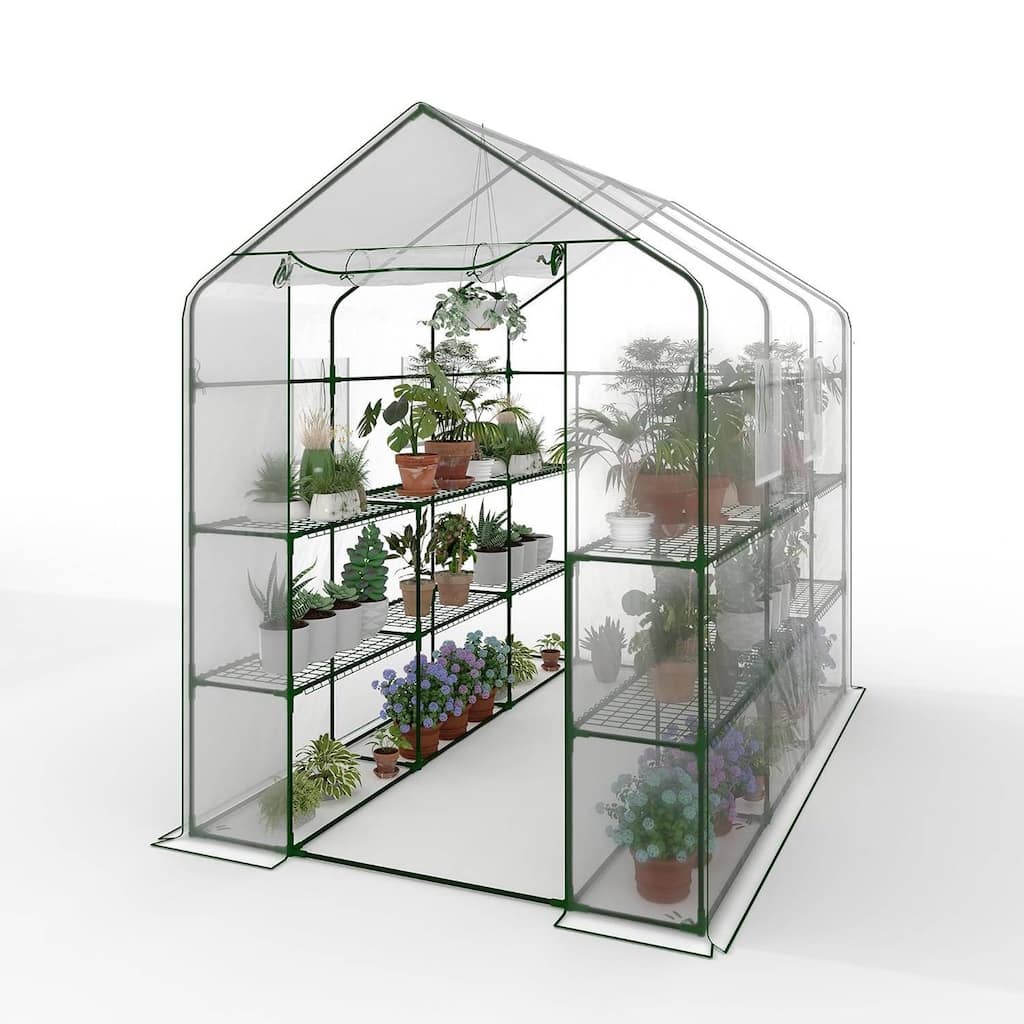 57" w x 85" l x 77" h 3-Tier Heavy Duty Walk-in Garden Portable Greenhouse for Outdoor Plants, White