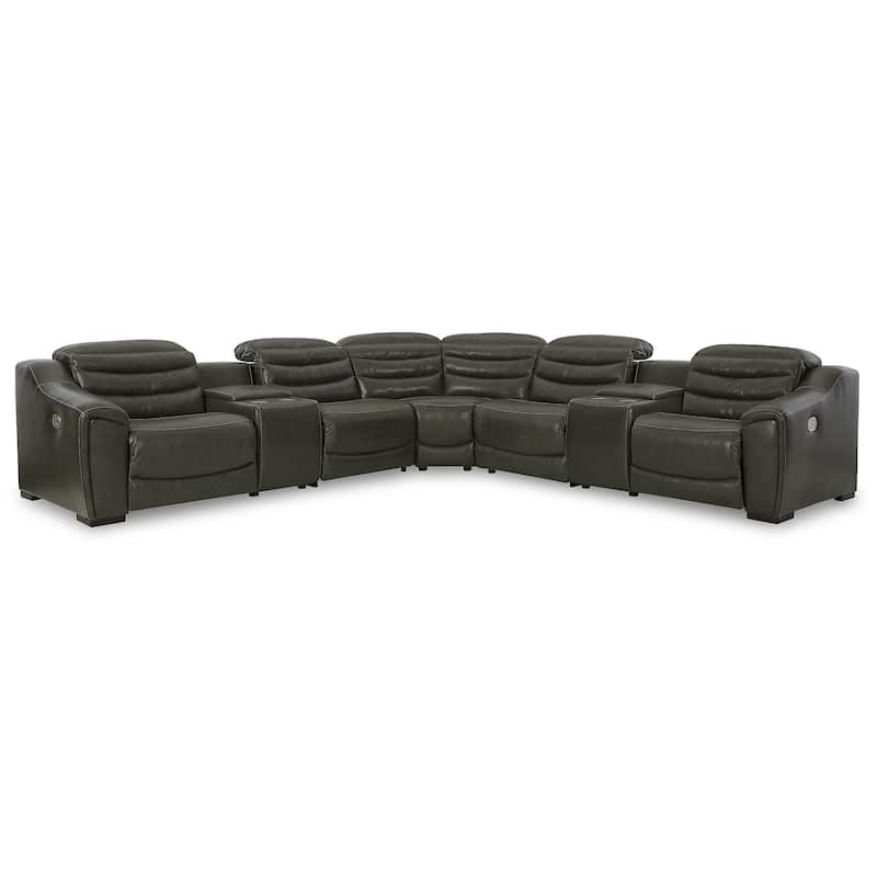 Signature Design by Ashley Center Line Dark Gray 7-Piece Power Reclining Sectional - 138.25"W x 138.25"D x 35"H