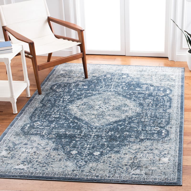 SAFAVIEH Oregon Hildegarde Traditional Oriental Navy/Ivory Rug - 3' x 5' - Navy/Ivory