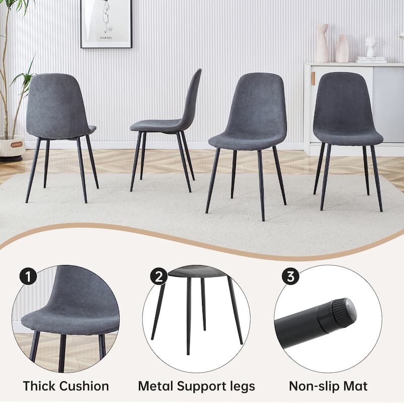 55-Inch Retro Rectangular Dining Table and Chair Set with Textured Tabletop, Includes 6 Linen-Cotton Dining Chairs