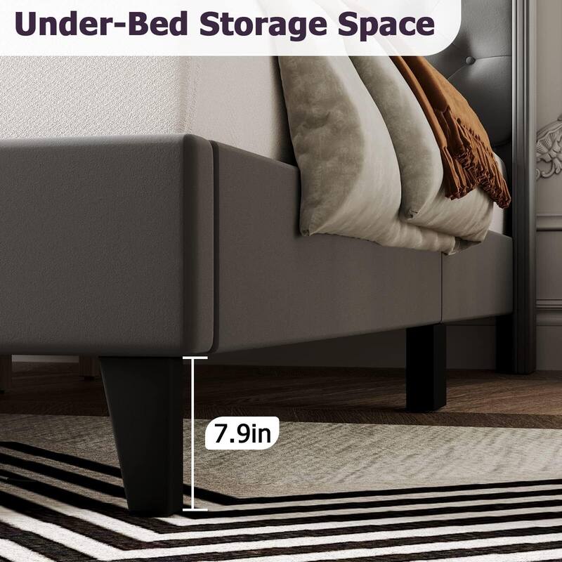 Upholstered Platform Bed Frame with Wingback Headboard