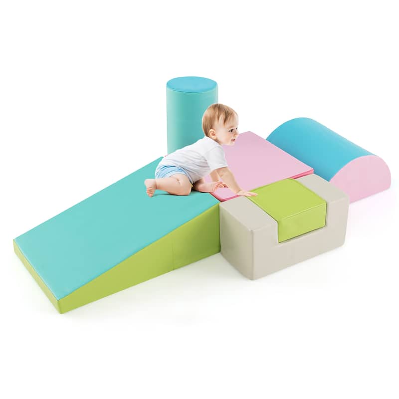 Gymax 6 PCS Kids Climber Play Set Indoor Foam Climb & Crawl Activity - Green - Kids