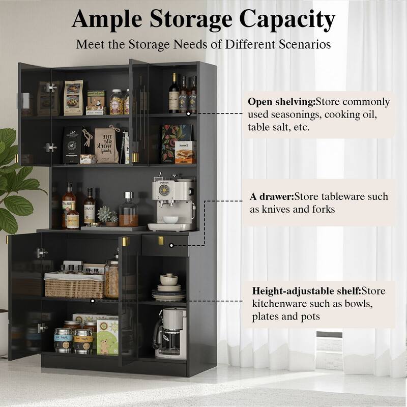 Meyreso Wood Tall Furniture - Kitchen Pantry Storage Cabinet with Doors