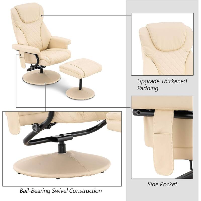 MCombo set of 2 Faux Leather Swivel Massage Recliner with ottoman