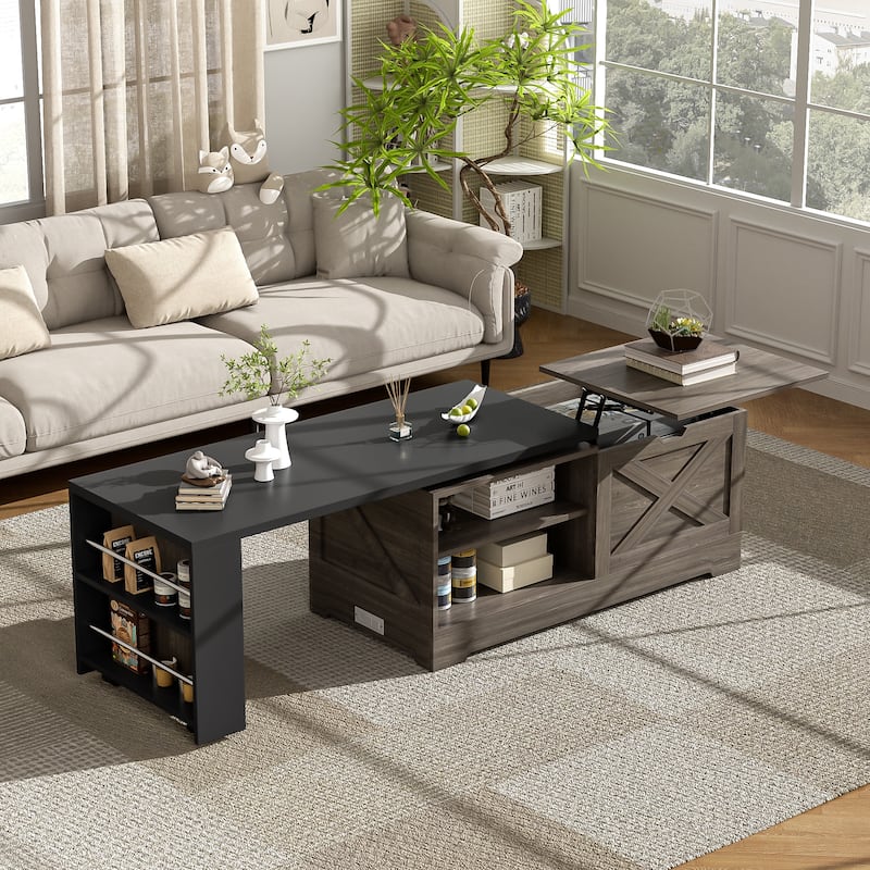 Farmhouse Lift Top Coffee Table with Barn Doors & Hidden Storage