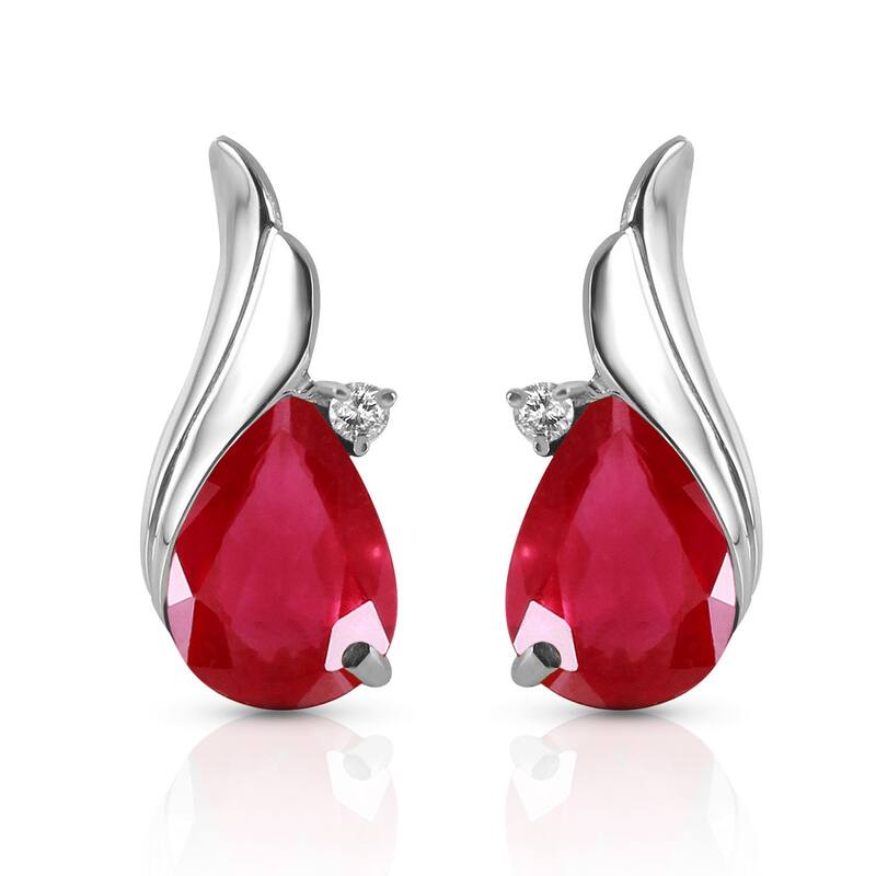14K Solid Gold Studs Earrings Natural Diamond & Ruby Gemstone