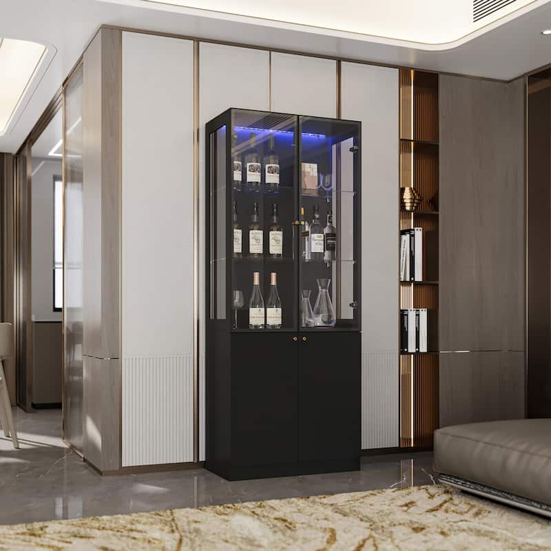LED Glass Display Cabinet with Aluminum Alloy Frame Glass Door Showcase Wine Storage Cabinet
