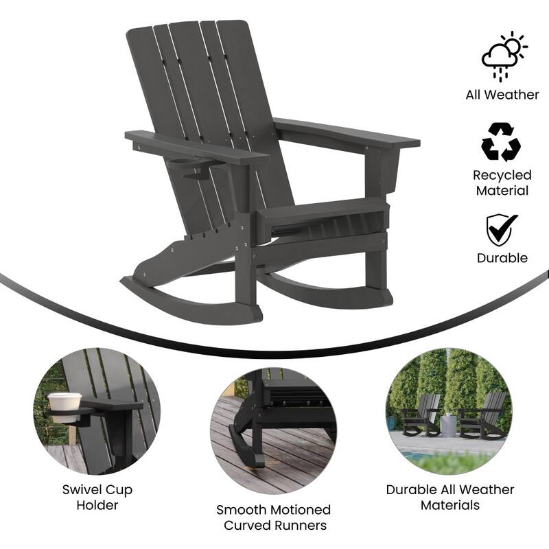 Commercial All-Weather Rocking Adirondack Chair with Swiveling Cupholder