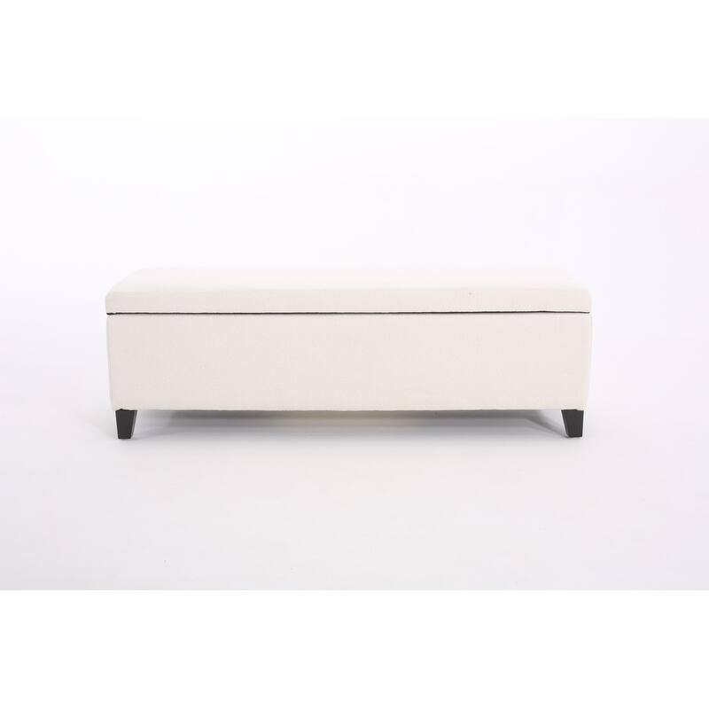 White Modern Tufted Top Upholstered Storage Bench