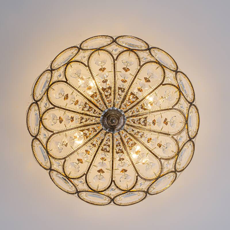 4-Light Glam Flush Mount Ceiling Light with Crystal Accents - Antique Gold