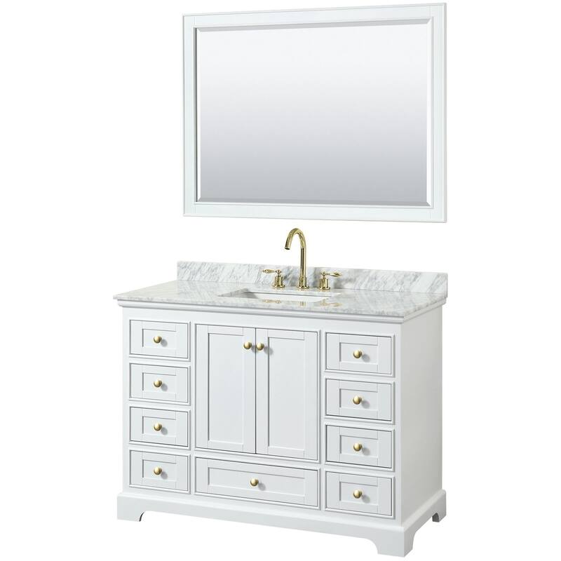 Wyndham Collection Deborah 48" Free Standing Single Vanity Set with - White / White Carrara Marble Top / Brushed Gold - Painted