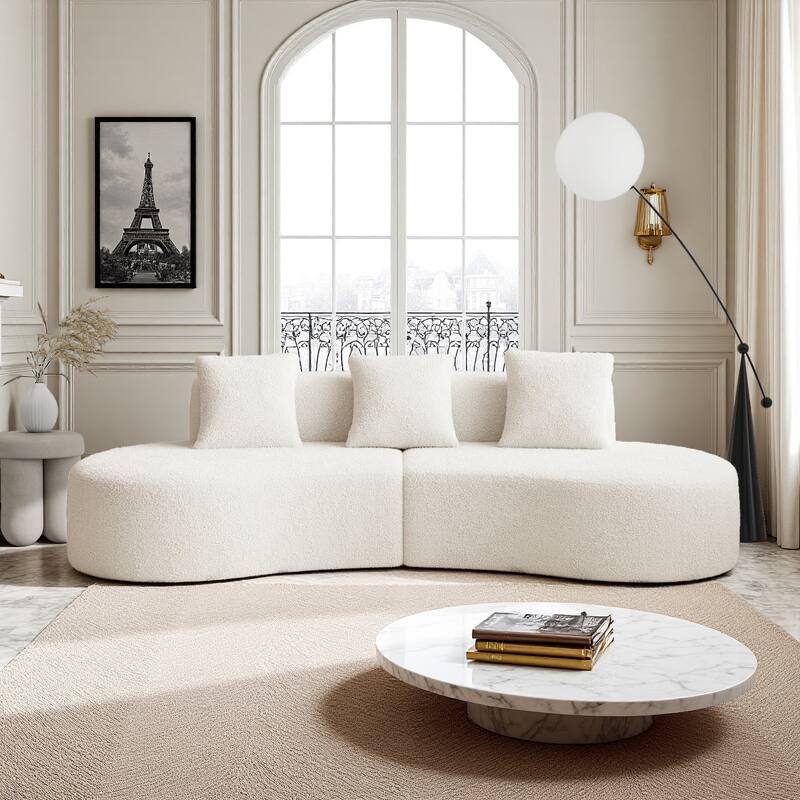109" Upholstered Frameless Sofa Raindrop Velvet Curved Couch for Living Room, Apartment, Home Decor