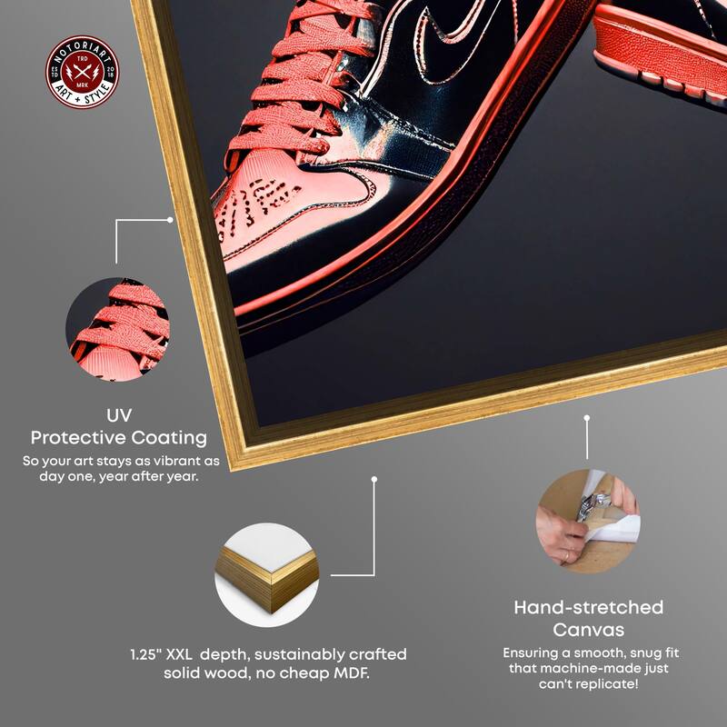 Notoriart Red Sneakers On Display Framed Sneaker 1 Piece Canvas Wall Art