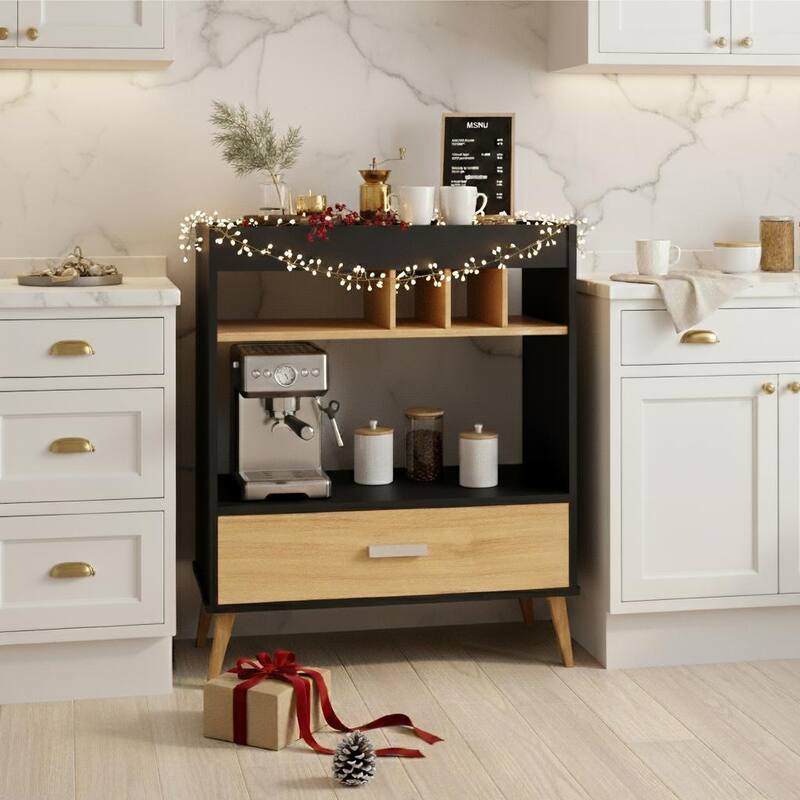 Boahaus Modern Bar Cabinet Wine Storage & Glassware Shelf - Black-Brown