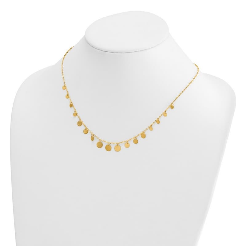 Curata Italian 14k Yellow Gold 16+2" Polished Graduating Dangling Discs Station Necklace (Lobster)