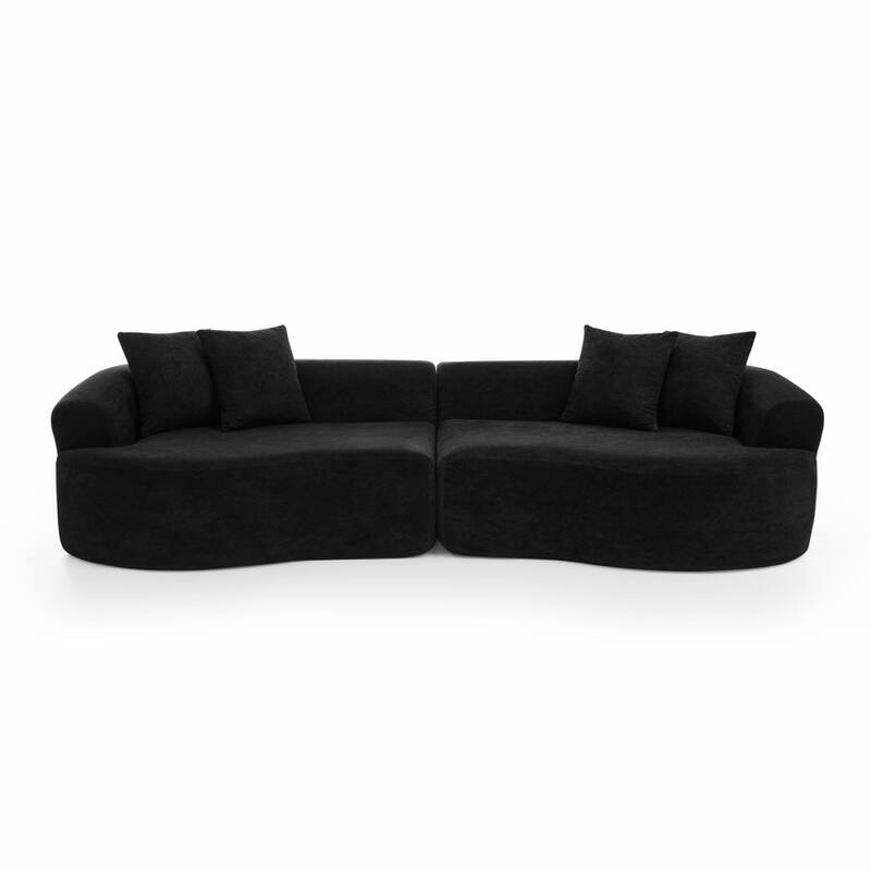 Roomfitters Modern Cloud 4-Seater Curved Sectional Sofa, Minimalist Compression Couch, Chenille