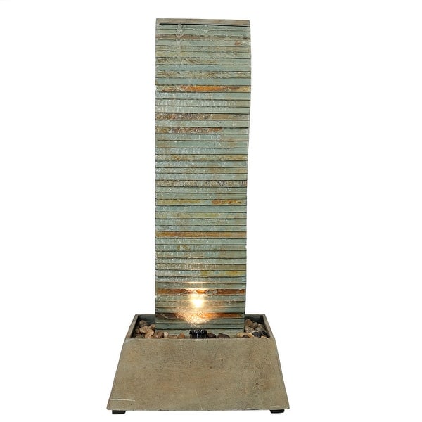 slide 2 of 11, Spiraling Slate Outdoor Water Fountain 49" Garden Water Feature w/ LED