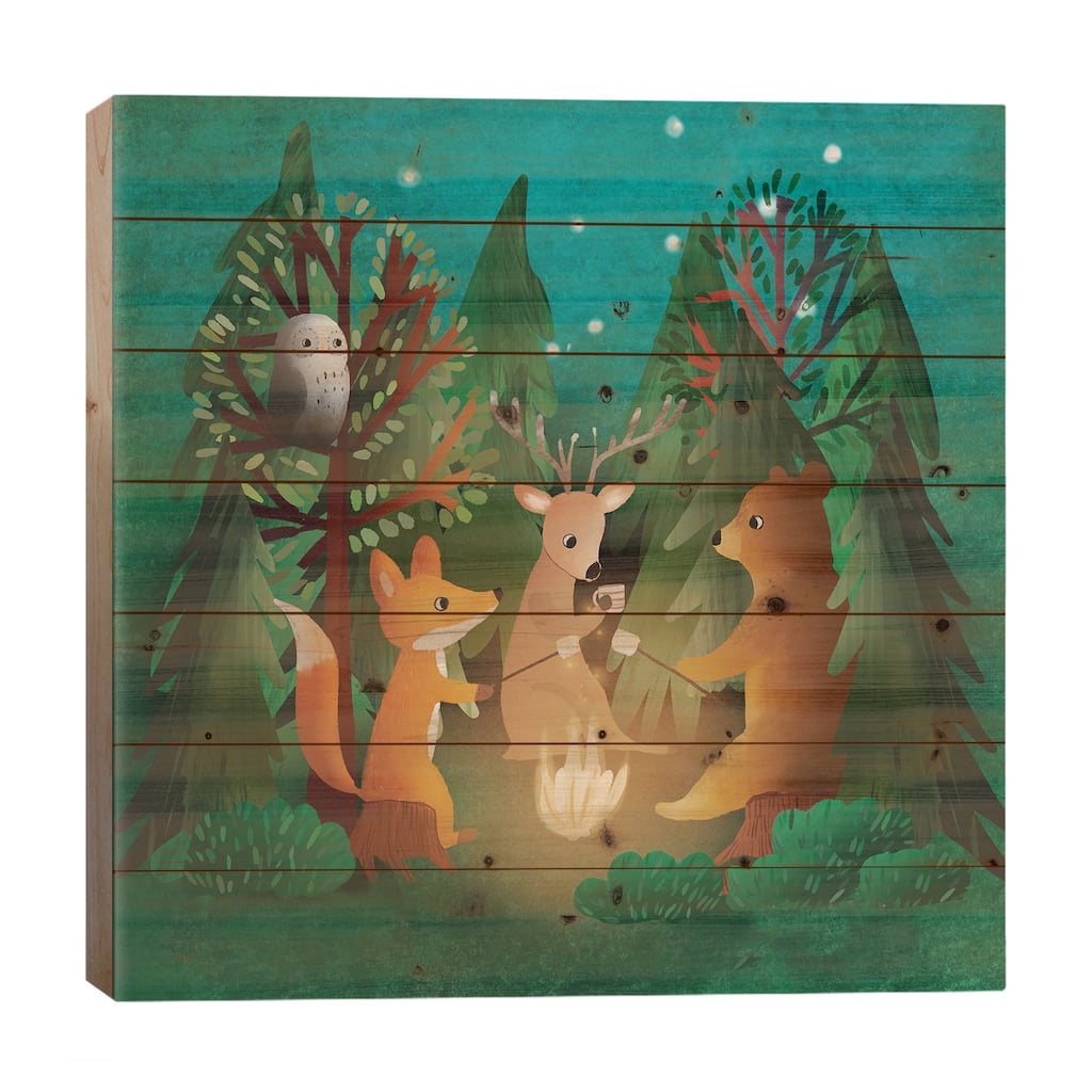 Bonfire Print On Wood by Bernadett Urbanovics - Multi-Color