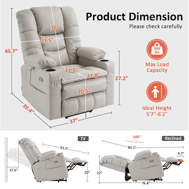 MCombo Large Dual Motor Power Lift Recliner Chair with Massage and Dual Heating for Elderly People, Faux Leather