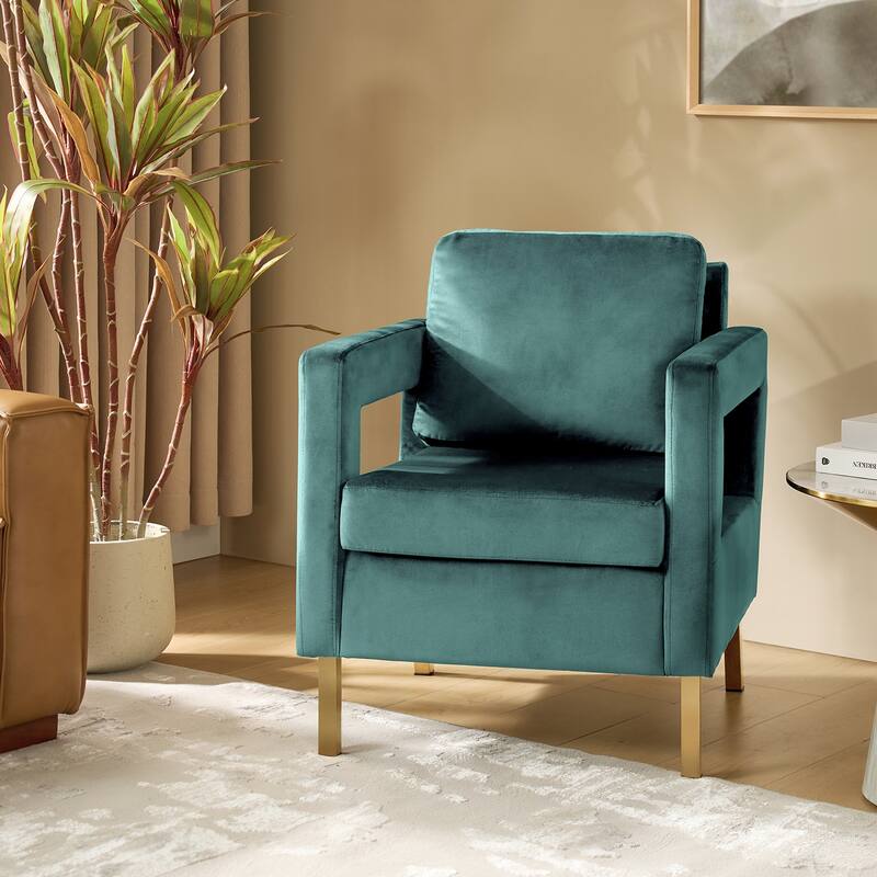 Valentina Comfy Accent Armchair with Golden Metal Legs and Removable Cushions by HULALA HOME