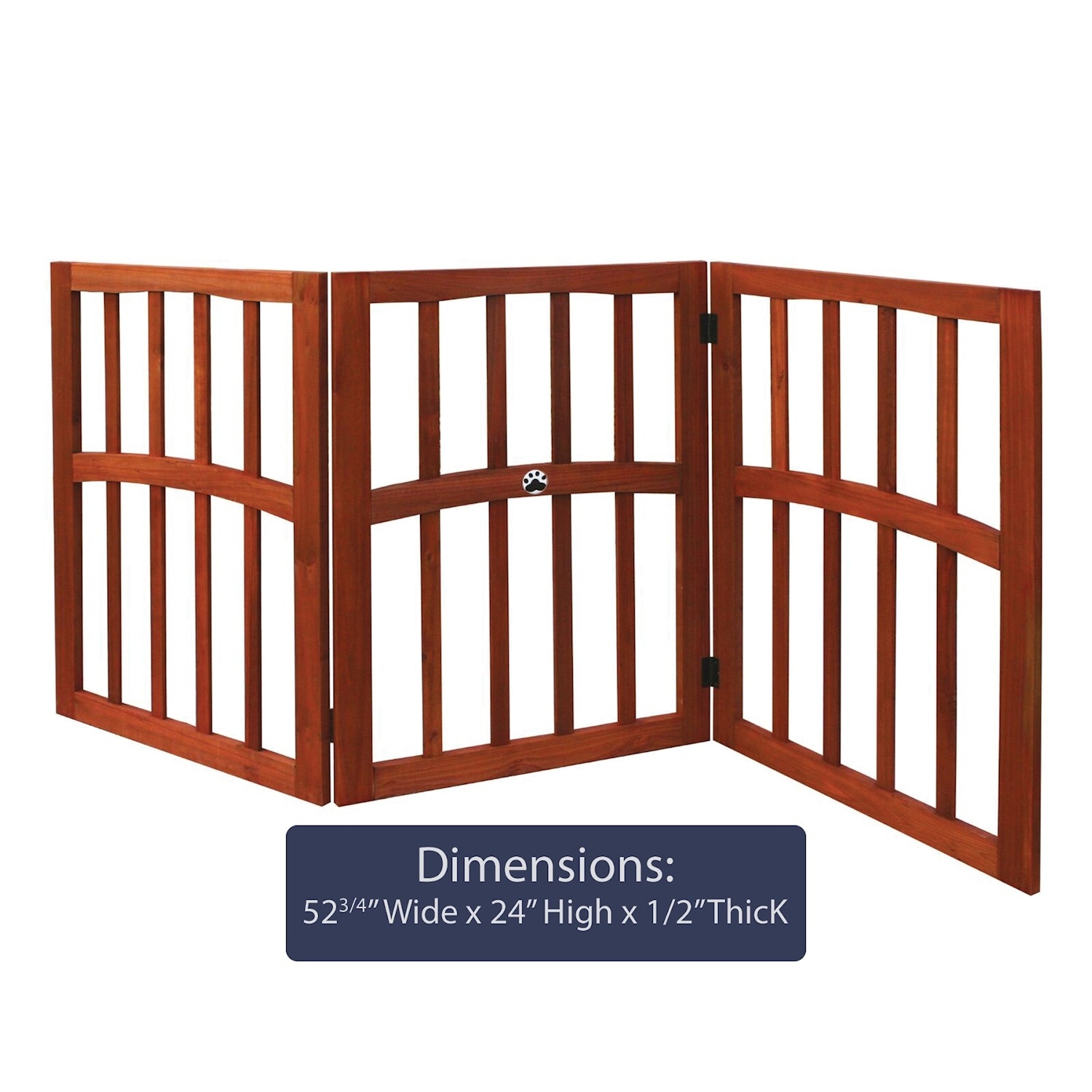 Tall Three Panel Wooden Paw Décor Wide 19 in Pet Dog Gate Free Standing 48 in