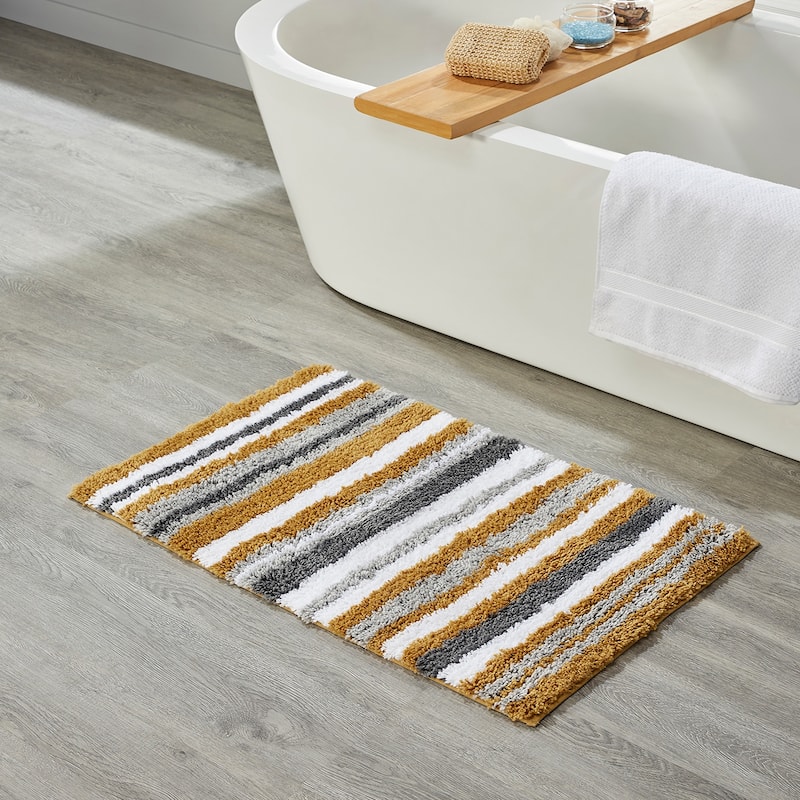 Better Trends Bath Rug 100% Polyester Super Absorbent Anti-Skid TPR Backing Bathroom Rug For Shower,Sink Mats Griffie Collection - 2 Piece Set (17" x 24" | 17" x 24") - Yellow
