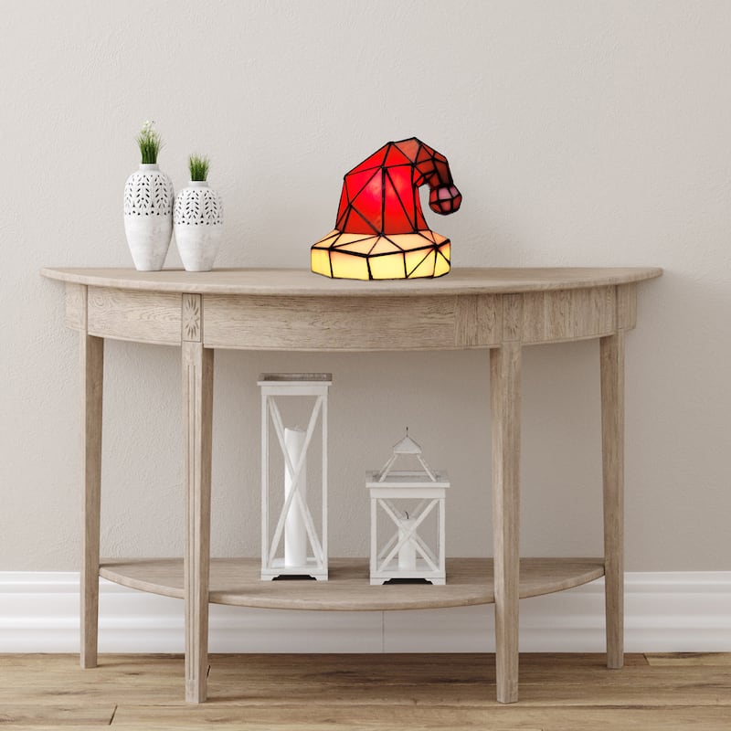 Santa Hat River of Goods Red and White Stained Glass Novelty Lamp - 8" x 8" x 7.75"