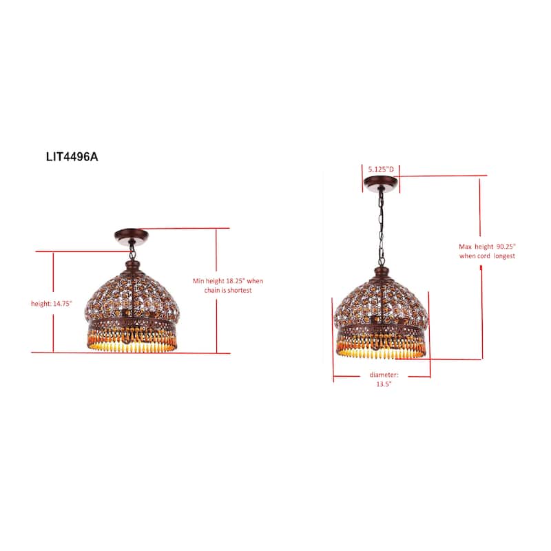 SAFAVIEH Lighting Rosanda 3-Light Bronze Beaded Adjustable Pendant Lamp - 13.5"x13.5"x18.25-90.25"
