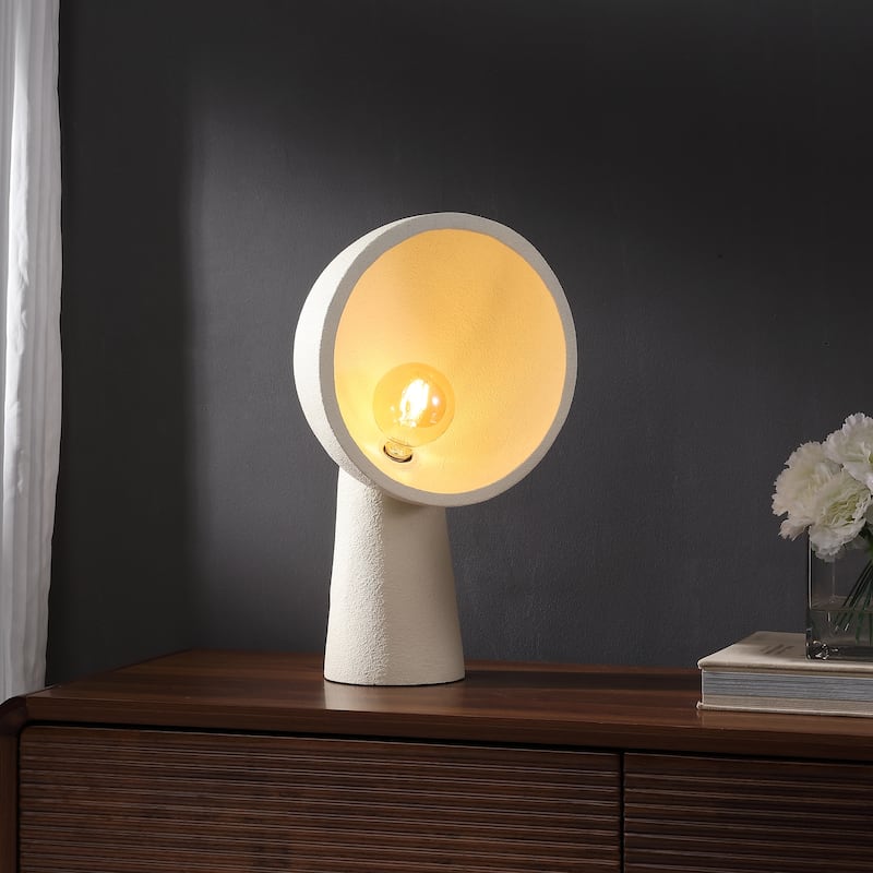 Claude 17.5" Contemporary Minimalist Resin Half-Globe Column LED Table Lamp - Cream