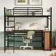 preview thumbnail 2 of 7, Black Metal Loft Bed with L-shaped Desk and 3 Layers of Shelves, Reversible Ladder