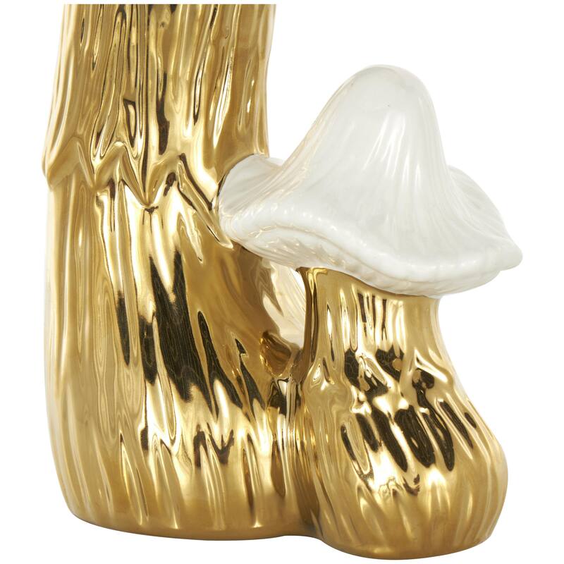 Ceramic Mushroom Decorative Sculpture with White Tops and Textured Grooves - Gold or Silver - Roche River Decor